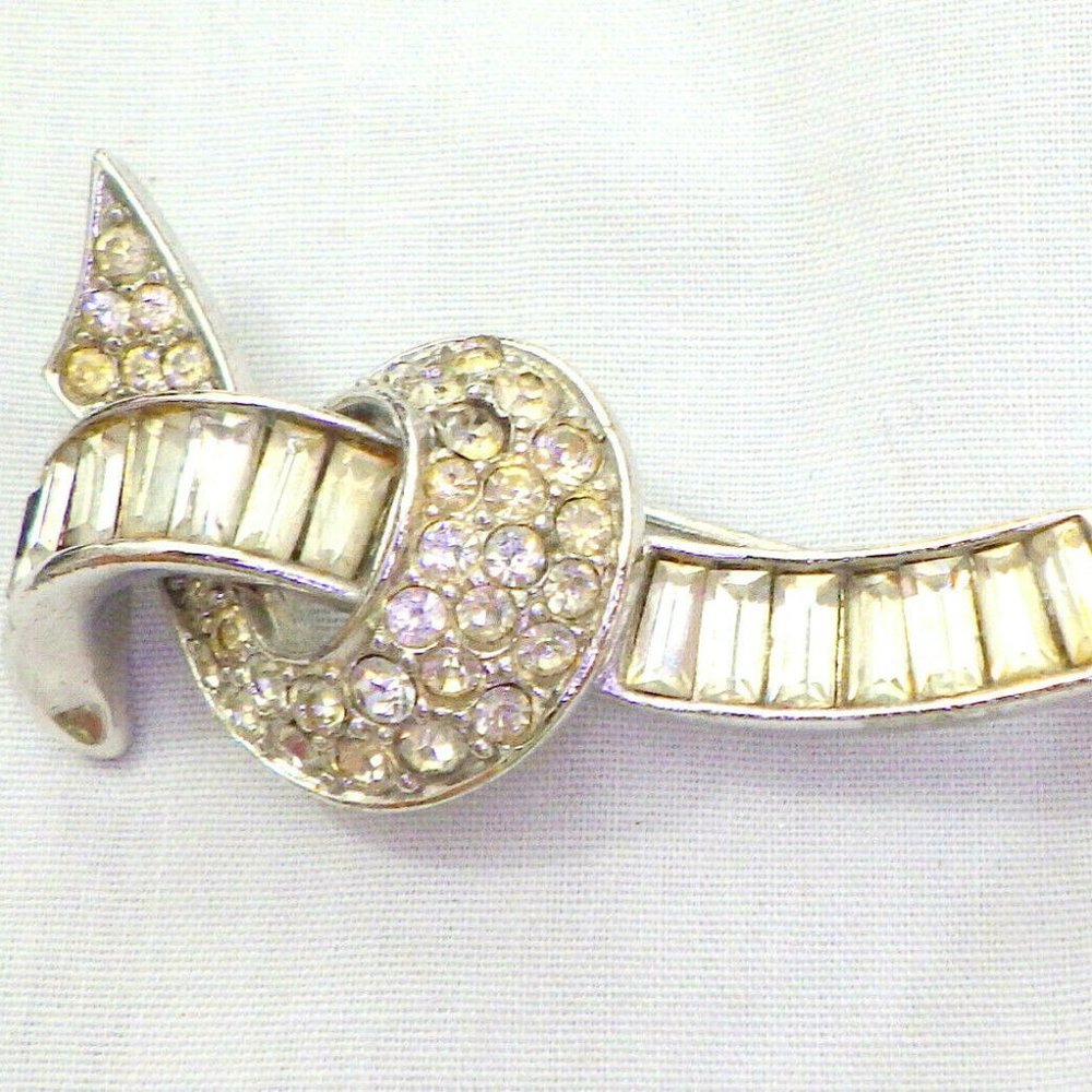 Boucher Vintage Brooch with Baguette and Round Crystals Signed and Numbered